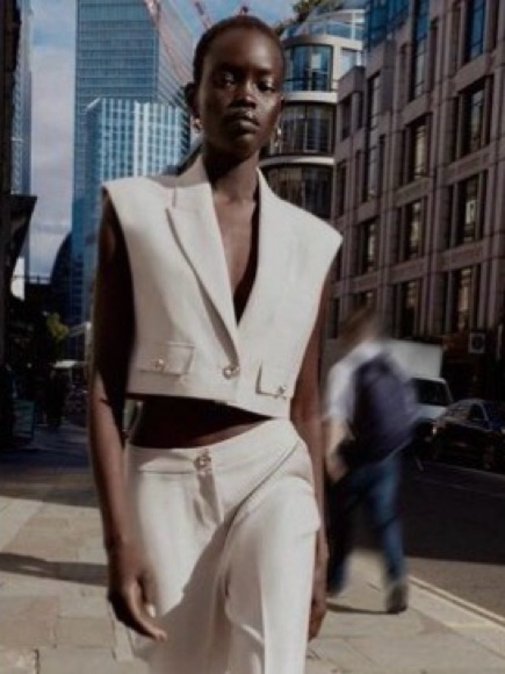 Zara Cream Cropped Vest and high waisted pants set.